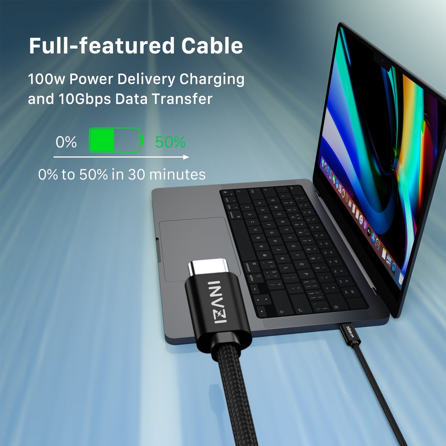 INVZI 100W/10Gbps USB 3.2 Gen2 USB-C to USB-C Cable (2m)