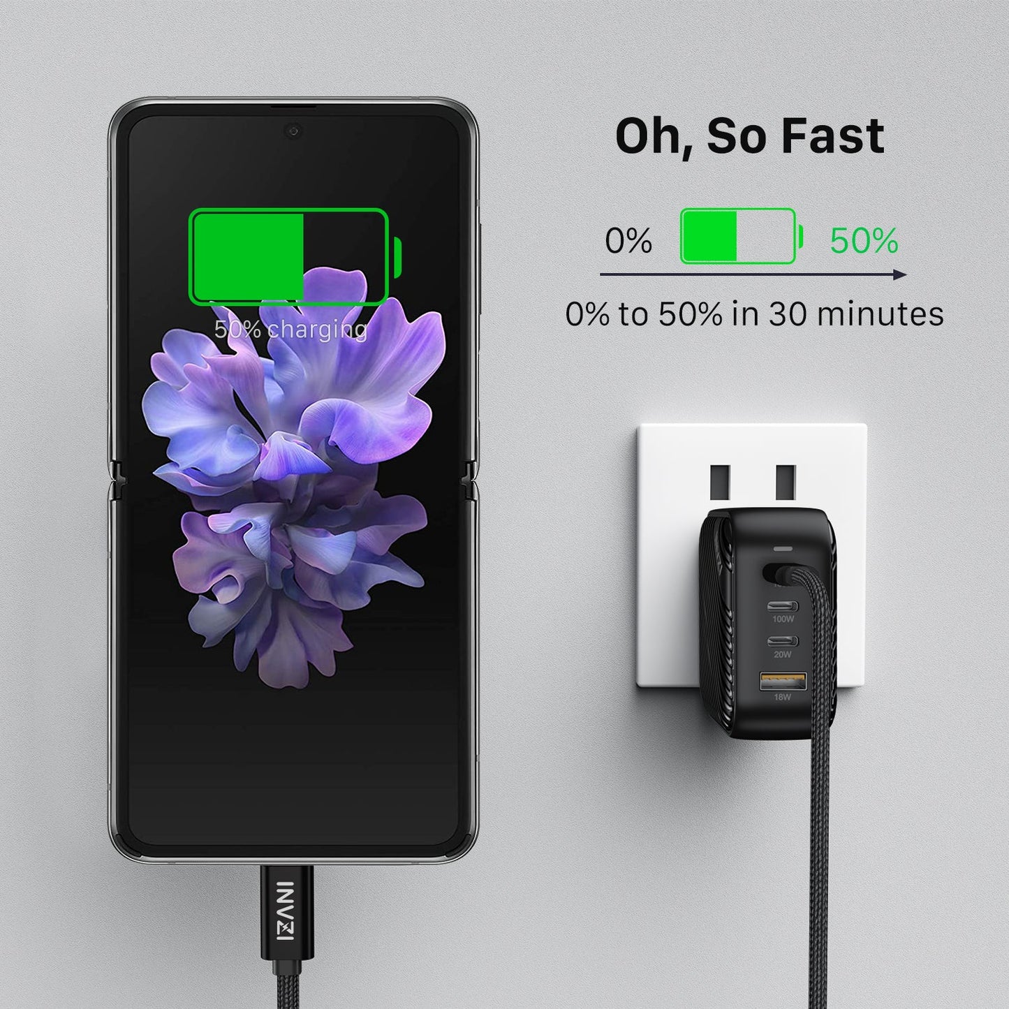 INVZI 100W/10Gbps USB 3.2 Gen2 USB-C to USB-C Cable (2m)