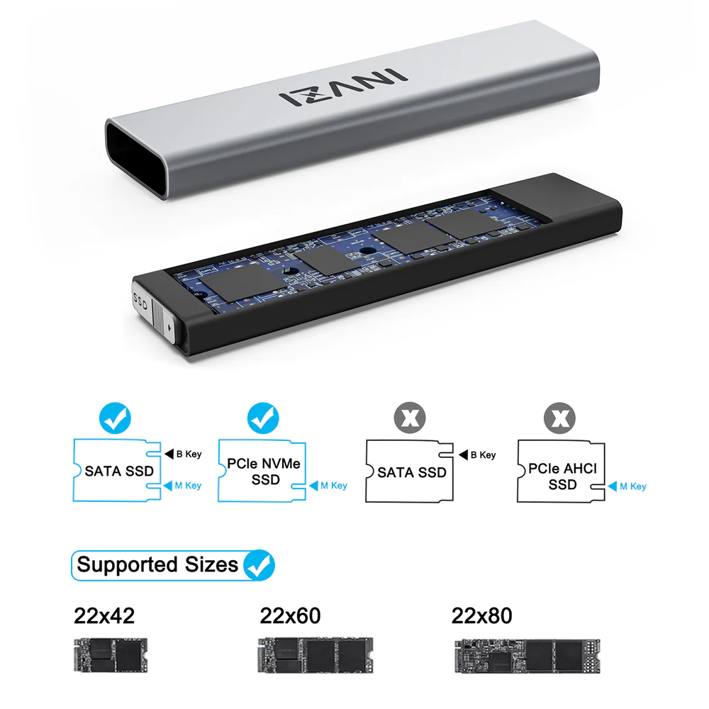 INVZI SSD Enclosure NVMe and SATA 10Gbps
