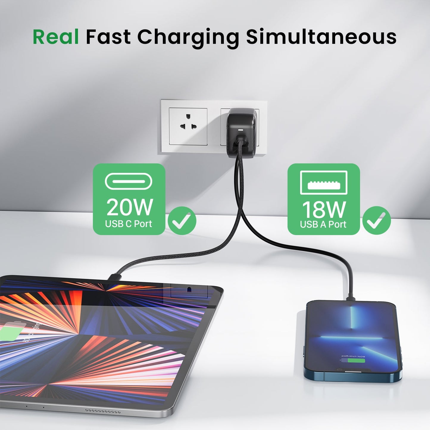 INVZI 38W Dual Port USB-C Fast Charger Adaptor
