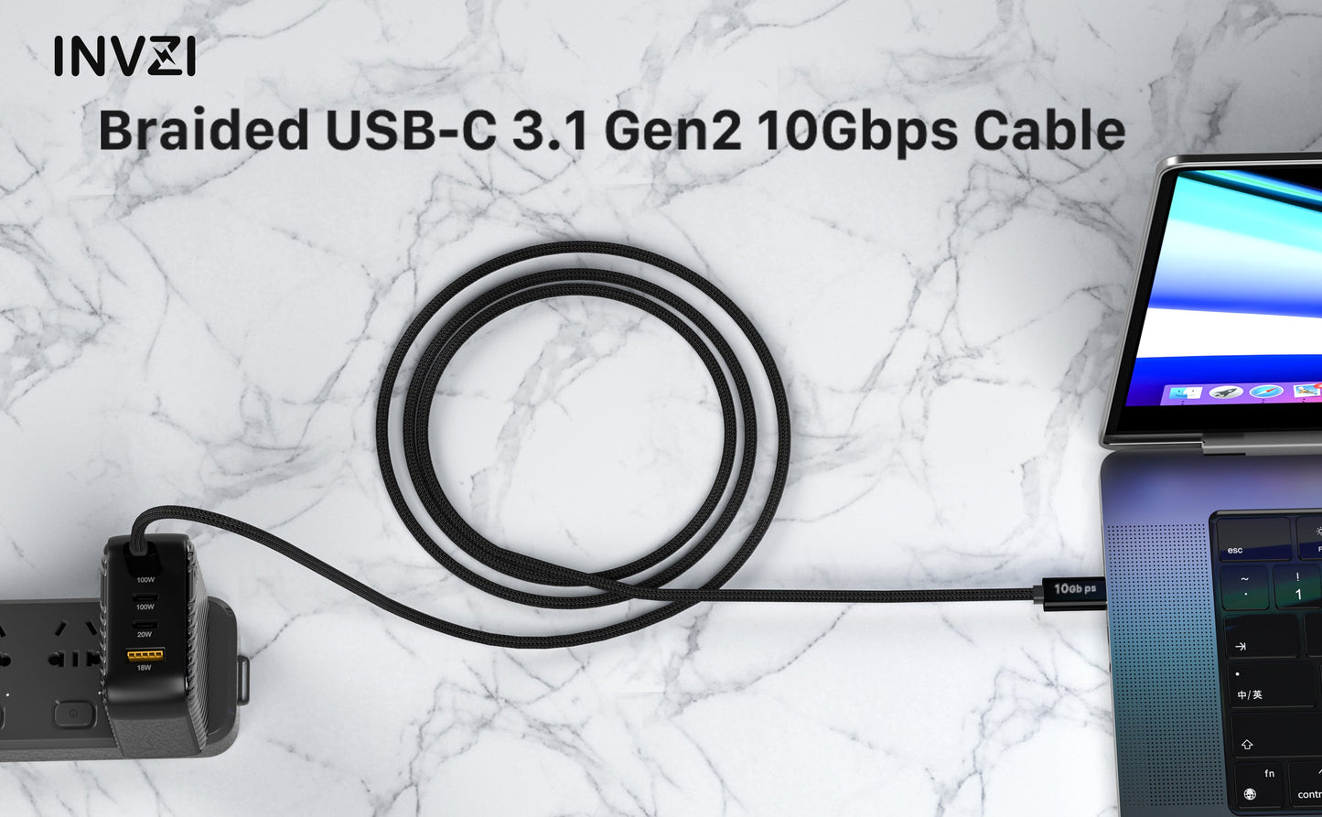 INVZI 100W/10Gbps USB 3.2 Gen2 USB-C to USB-C Cable (2m)