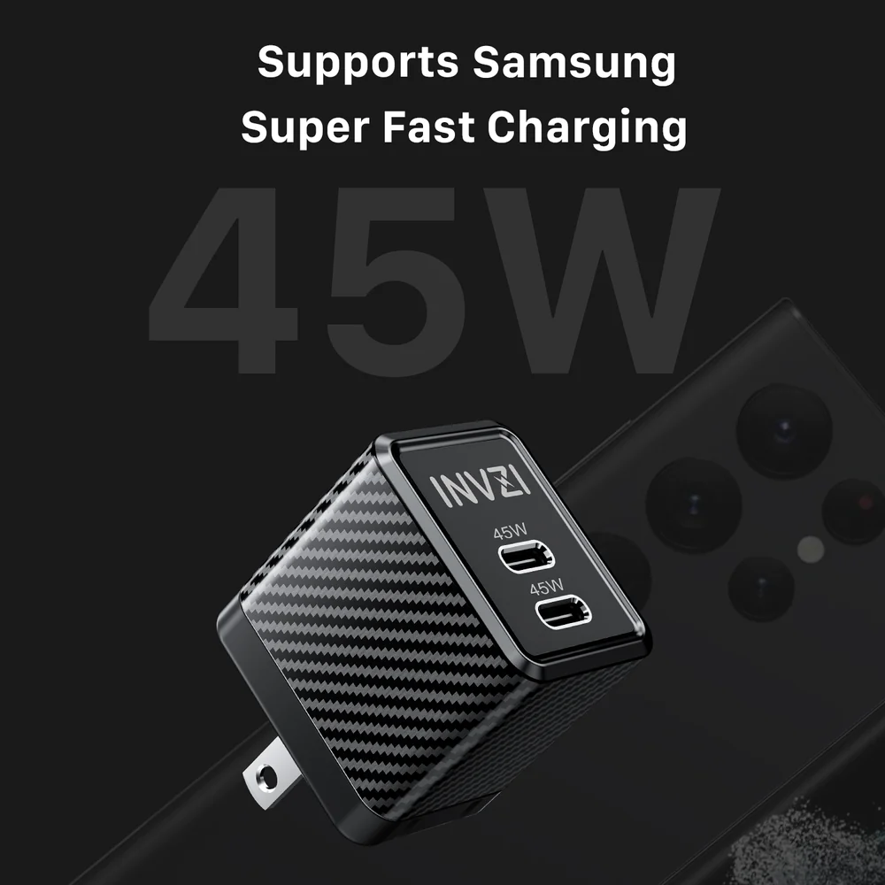 INVZI 45W Dual USB-C Port Charger Adaptor